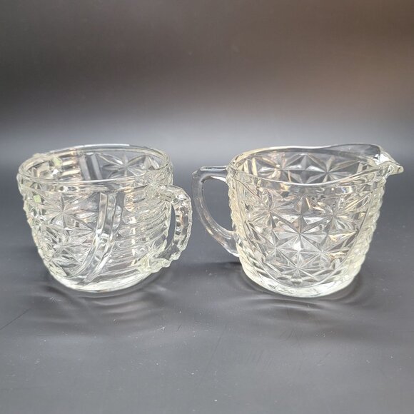 Vintage Clear Glass Cream & Sugar Set Anchor Hocking Starburst Pattern DD06 - Picture 5 of 7